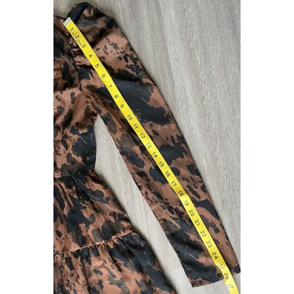 PrettyLittleThing Brown Black Print Long Sleeve Mini Dress Size US 8 - Picture 8 of 8